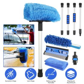 5Pcs Car Cleaning Brush Kit 61in Detachable Long Handle Soft Microfiber Mop Brush Mitt Windshield Squeegee Duster Towel Wheel Tier Brush Hose Adapter