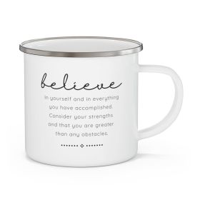 Enamel Camping Mug, Believe In Yourself - Inspirational Motivation - Black