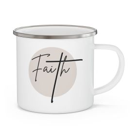 Enamel Camping Mug, Faith - Christian Affirmation - Black And Beige