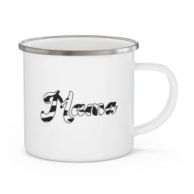 Enamel Camping Mug, Black And White Abstract Mama Pattern Celebrating Moms