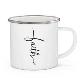 Enamel Camping Mug, Faith Script Cross Black Illustration