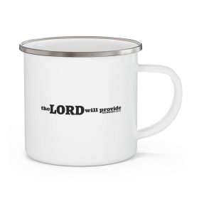 Enamel Camping Mug, The Lord Will Provide - Genesis 22:14 Christian Inspiration - Black