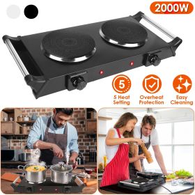 2000W Electric Dual Burner Portable Coil Heating Hot Plate Stove Countertop RV Hotplate with 5 Temperature Adjustments Portable Handles (Type: Dual-Burner, Color: Black)