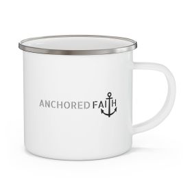 Enamel Camping Mug, Anchored Faith, Inspirational Illustration (size: 12oz)